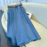 Синяя летняя тонкая длинная джинсовая юбка для отдыха, высокая талия, А-силуэт