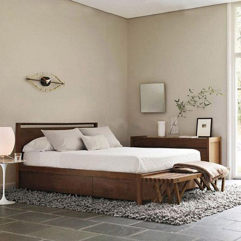 Nordic modern minimalist black walnut oak drawer high box air pressure storage bed custom Japanese-style solid wood bed