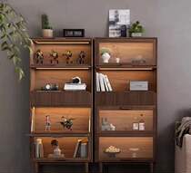 Nordic solid wood bookcase black walnut storage cabinet glass wine cabinet flip door bookshelf hand-run display cabinet living room locker