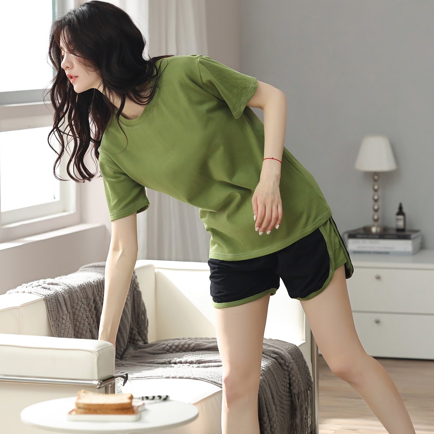 2022 New Summer Pure Cotton Lady Sleepwear Short Sleeve Shorts Sports Two Suit Clothing Slim Fit Fashion Home Wear