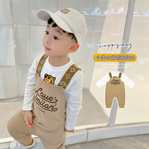 2022 new cartoon tiger hit undershirt back belt pants Two sets Fashion boy Spring fit Childrens baby 100 lap suit