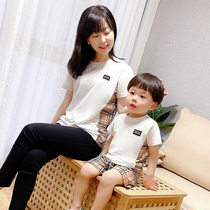 2022 Summer Ocean Gas family of three families Clothing Pure Cotton Grid Fashion Mother-son Clothing Internet Red Tides Pro-Shirt T-shirt