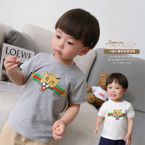2022 Summer children short sleeves pure cotton clothes net red ocean gas male baby T-shirt cartoon round neckline with thin summer load