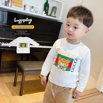 Three-color cute printed little bear male and female baby pure cotton long sleeve 100 lap T-shirt Spring autumn medium and small children trend clothes