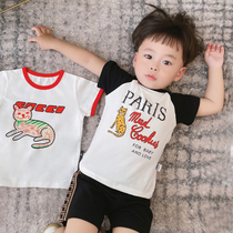 Cartoon Short Sleeve Round Collar Summer Children Short Sleeve T-shirt Suction Sweat Thin trendnet Red Ocean Gas male and female baby Summer clothing
