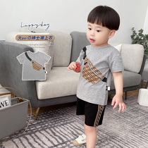 Small Backpack Printed Boy Summer Mount Round Collar Pure Cotton Summer Short Sleeve T-Shirt Mid-Child Children Baby Mesh Red Clothing