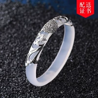 S925 bạc trắng chalcedony retro vòng tay bạc Thái nữ băng tự nhiên thông qua vòng tay mã não để gửi cho bạn gái món quà Giáng sinh vòng tay tỳ hưu