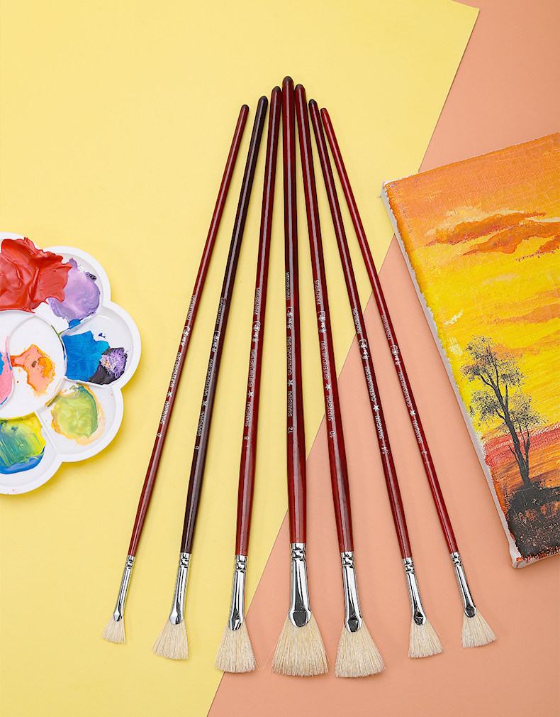 Picasso fan-shaped pen Single long rod pig hair oil painting pig bristle pen bottom brush Watercolor gouache oil painting pen set