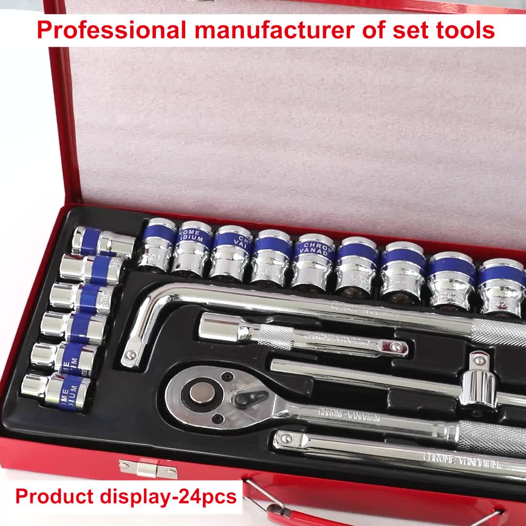 24pcs 1/2"drive Iron Toolbox Tool Kit Socket Speeder Grip Handle Socket