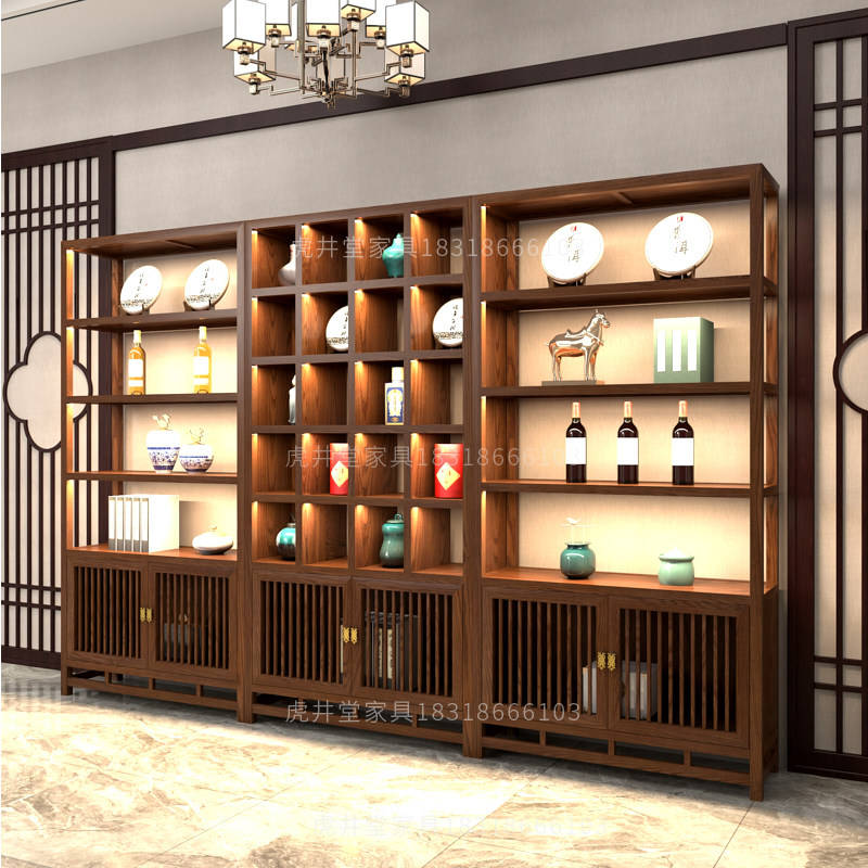 Ash wood new Chinese style Bogu rack solid wood Duobaoge tea rack shelf tea room simple display cabinet bookshelf