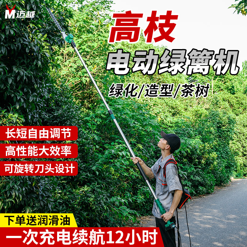 High-Branch Electric Hedge Trimmer with Rechargeable Lithium Battery, Telescopic Extension Pole for Pruning, Garden Landscaping, and Tea Tree Trimming