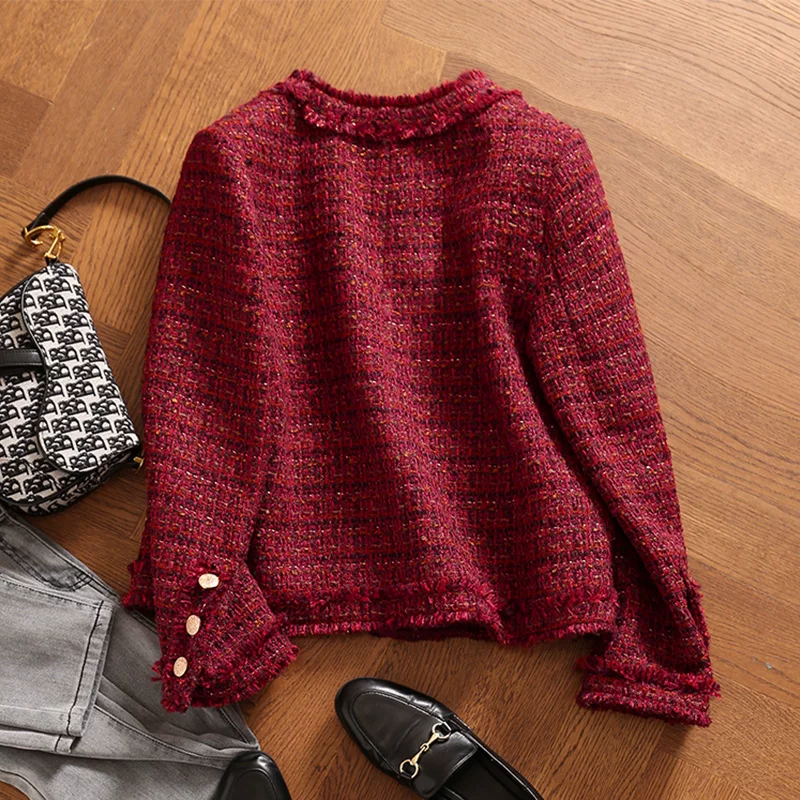 Осенняя красная короткая демисезонная куртка, французский стиль, стиль Chanel