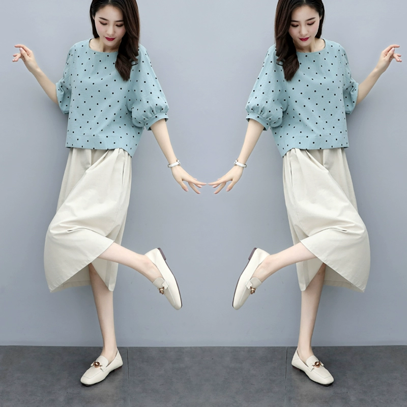 Thắt lưng cotton và vải lanh mùa hè 2021 phụ nữ mới phong cách Hàn Quốc phong cách phương Tây váy phù hợp với vải lanh giản dị bộ đồ hai mảnh - váy đầm