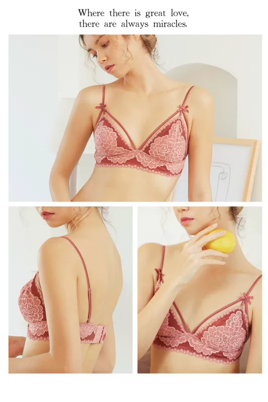 shmily Pháp đồ lót nữ siêu mỏng ren tam giác cúp ngực không vòng thép cô gái bralette bra set - Bộ đồ lót