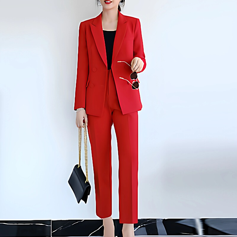 Red Long-Sleeved Suit Set, 2026 Autumn and Winter New High-End Fashion Suit for Host, Annual Meeting, and Work Attire Red Long-Sleeved Suit Set, 2026 Autumn and Winter New High-End Fashion Suit for Host, Annual Meeting, and Work Attire