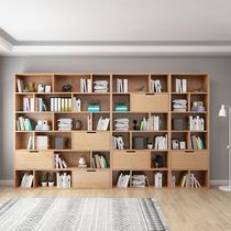 Living Room Solid Wood Full Wall Bookcase Close By Wall Integrated Floor Bookshelf Home Storage Storage Locker Simple Background Cabinet