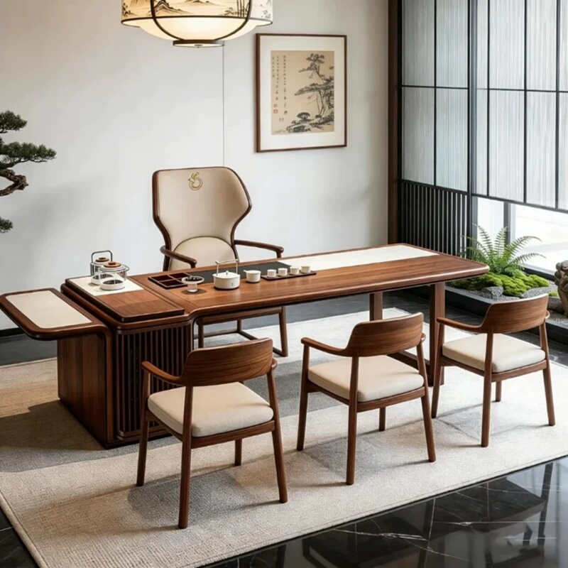 New Chinese-Style Solid Wood Tea Table and Chair Set, Modern Minimalist Light Luxury for Home Office Reception Area, Slate Tea Table for Tea Brewing New Chinese-Style Solid Wood Tea Table and Chair Set, Modern Minimalist Light Luxury for Home Office Reception Area, Slate Tea Table for Tea Brewing
