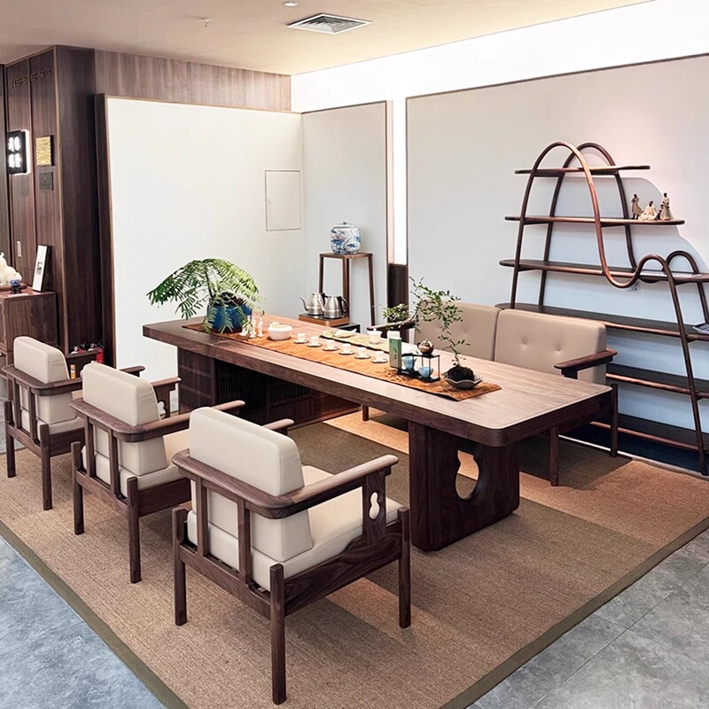 New Chinese-Style Solid Wood Tea Table and Chairs 2026 Model, High-End Natural Wood North American Black Walnut Tea Table, Tea Brewing Table, Song-Style Aesthetics New Chinese-Style Solid Wood Tea Table and Chairs 2026 Model, High-End Natural Wood North American Black Walnut Tea Table, Tea Brewing Table, Song-Style Aesthetics