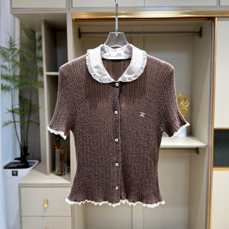 Shenzhen Nanyou Elegant Doll Collar Lace Trim Knit Sweater for Women 2026 New Early Autumn Versatile Slim Fit Top Shenzhen Nanyou Elegant Doll Collar Lace Trim Knit Sweater for Women 2026 New Early Autumn Versatile Slim Fit Top