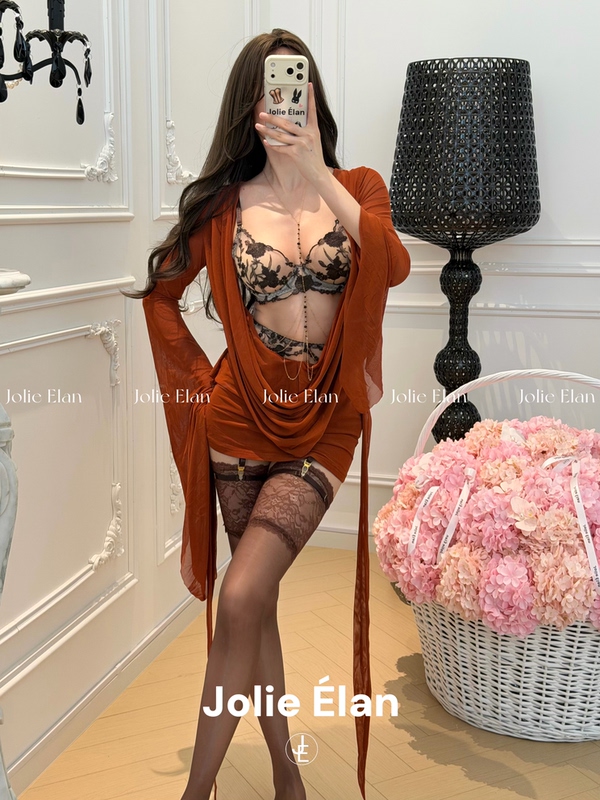 Jolieelan·Intense Black Passion·Brown Rose French Sexy Embroidery Sheer High-End Lingerie Set Jolieelan·Intense Black Passion·Brown Rose French Sexy Embroidery Sheer High-End Lingerie Set