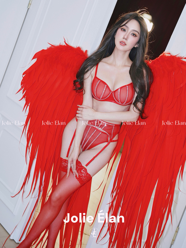Jolieelan·The Beauty Has Arrived·Red Angel Sparkling Diamond See-Through Mesh Sexy Qq Lingerie Set