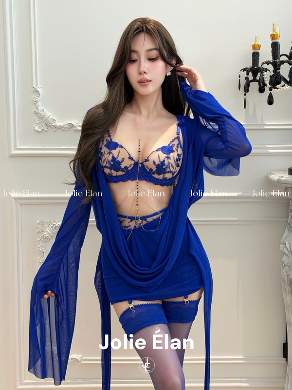 Jolieelan·Ecuador·Blue Rose French-Style Sexy Embroidered See-Through High-End Lingerie Set