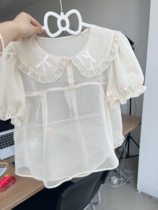 (Little Bingtang full stock) Original doll collar puff sleeve bowknot tulle shirt universal short inner wear