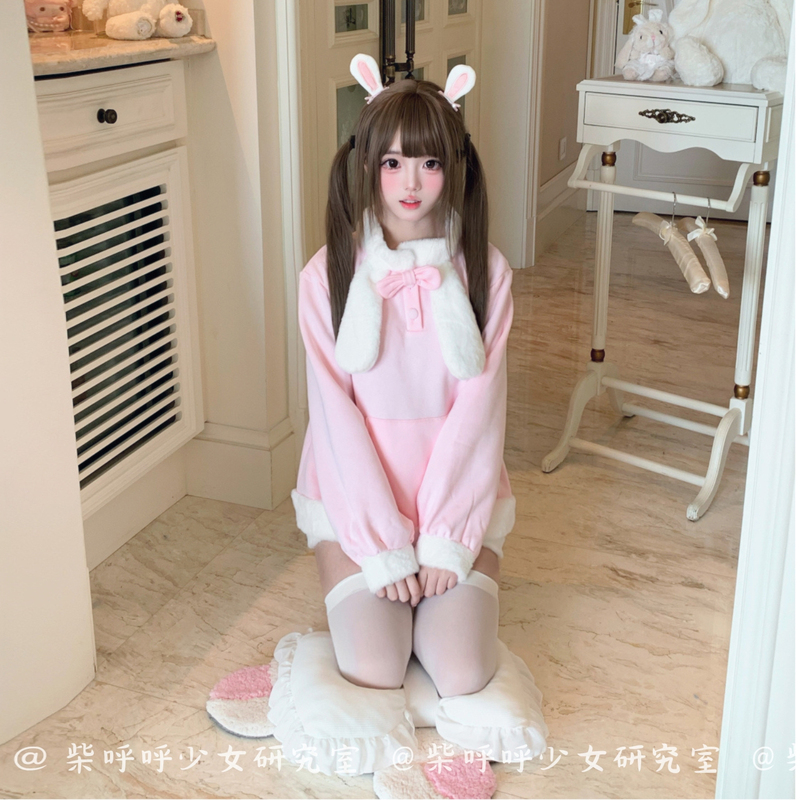 Original [Rabbit Ear Sweatshirt] Autumn and Winter Set for Women, Soft and Cute Girl Sweatshirt, Warm Soft Girl Outfit, Cute Dress