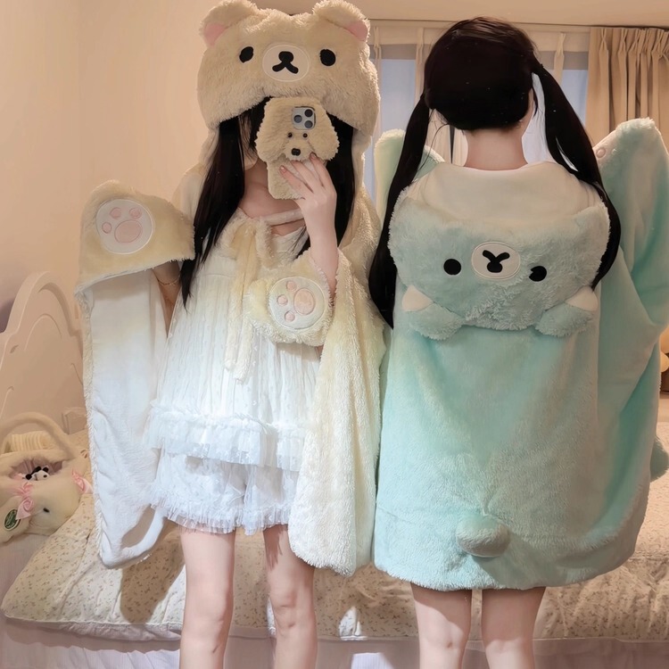 Original [Rilakkuma Blanket] Chai Huhu Cute Soft Girl Cartoon Sweet Cape Shawl 24071