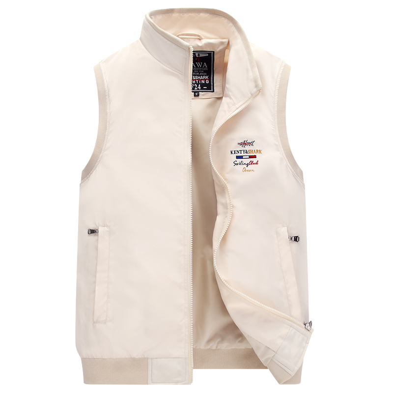 Shark Men's Vest Spring and Autumn Thin Large Size Casual Sleeveless Vest Jacket for Middle-Aged and Elderly T-Shirt Stand Collar Vest