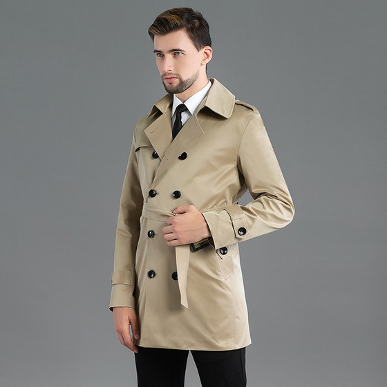 Men's Khaki Troubled House 2023 Spring and Autumn New Slim Drimbing Short Course European Station Coat