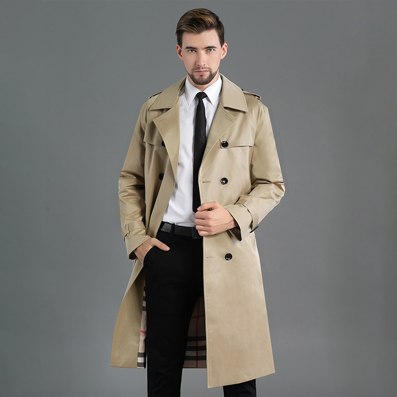 Men's Long Double-Breasted Trench Coat, Slim Fit Coat, Spring and Autumn Style, British Fashion Trench Coat