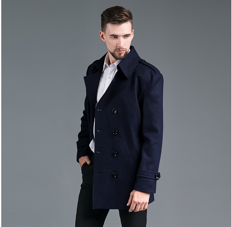 Waliicorners Casual woolen coat men short trench coats long sleeves overcoat mens cashmere coat casaco masculino england 18