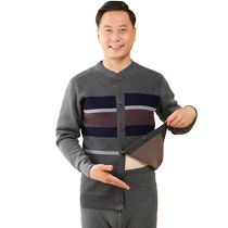 Middle-aged and elderly cardigan thermal underwear mens suit dads double-breasted cotton coat plus velvet and thickening can be worn outside in winter