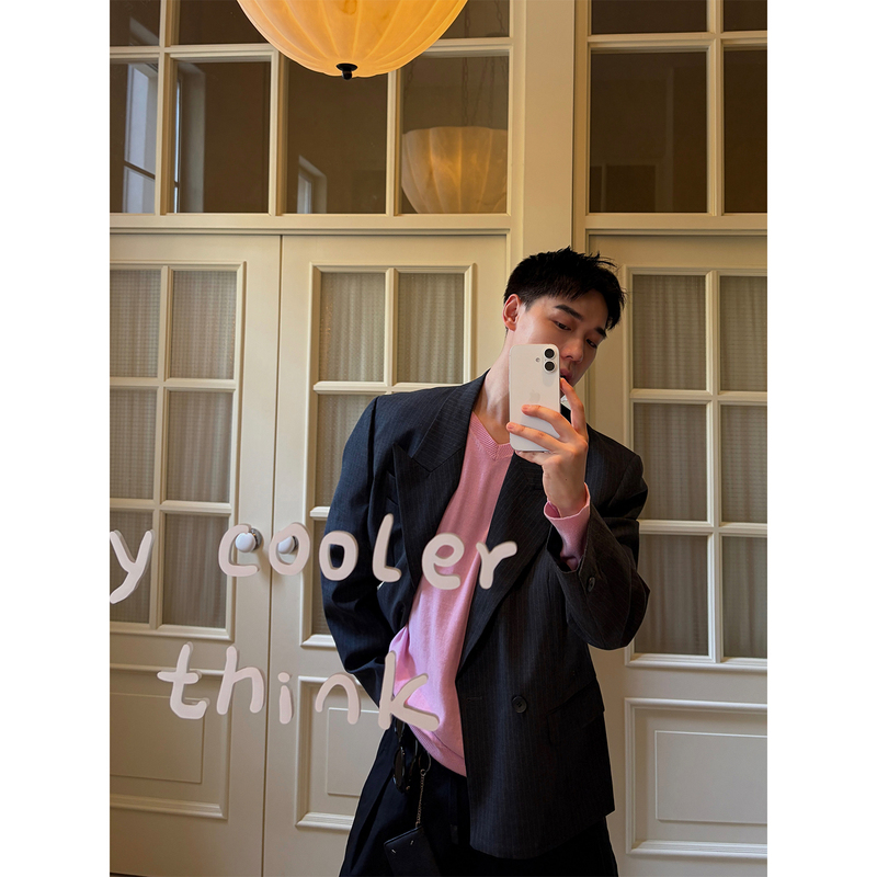 R1Dge Vertical Striped Small Shoulder Pad Blazer for Men and Women, Casual Autumn High-End Design Commuter Suit