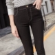 Sinh viên xuân hè hoang dã eo cao bó sát dây thun trắng giả quần legging denim có thể mặc quần chân bút chì - Quần tây thường