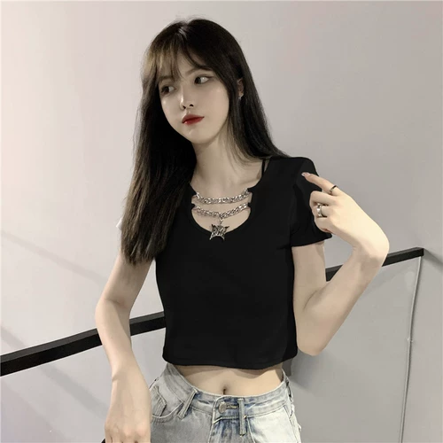 Брендовая летняя короткая футболка с коротким рукавом, 2025 года, популярно в интернете, высокая талия, облегающий крой