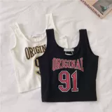 Осенний костюм, трикотажная белая короткая черная базовая майка топ, французский стиль