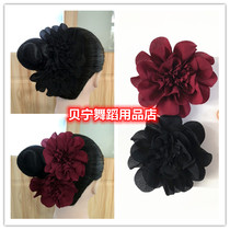 Benin Dance Supply Store Latin Dance floral headdress Accessories Wine Red National Standard Dance Headwear Pure Black Folk Dance Jewelry