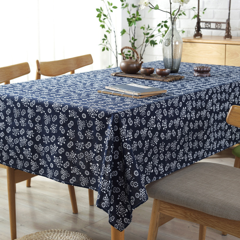 China Wind Qinghua National Wind Imitation Batik Dark Blue Retro Painting Room Dining Room Wu Zhen Table Cloth Cloth Art Cotton Numb Tea Table Cloth