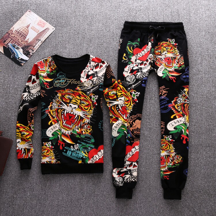 European station 2023 new men's suit in spring 2023 pure cotton tiger head printed with two - piece suit tide