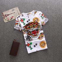 Mans sleeve head printed bronzed 2021 Summer new bronzing tiger head red Heart skulls skull head mens clothing short sleeve T-shirt