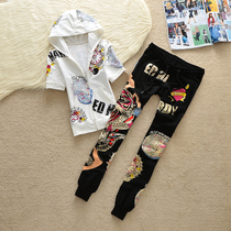 European And European Wind Old Tiger Head Casual Suit Female Tide 2022 Summer pure cotton short sleeve long pants Slim Lady Sportswear summer