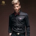 Đâu 2018 nam mới mùa xuân đen tay áo dài ren khâu áo sơ mi Slim cá tính nam cá tính thoi trang cong so Mùa xuân