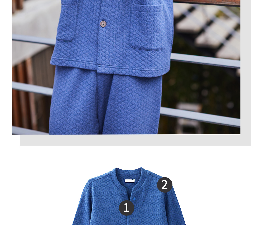 Conlia / Connie Dệt kim Màu dài tay Mở ngực Set Bộ đồ ngủ nam Cotton mùa thu đông Dịch vụ gia đình trung niên bộ đũi nam