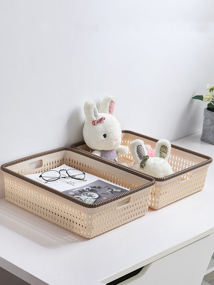 Imitation Rattan Desktop Storage Basket, Household Toy and Miscellaneous Storage Box, Plastic Kitchen Storage Basket, Snack and Bath Basket