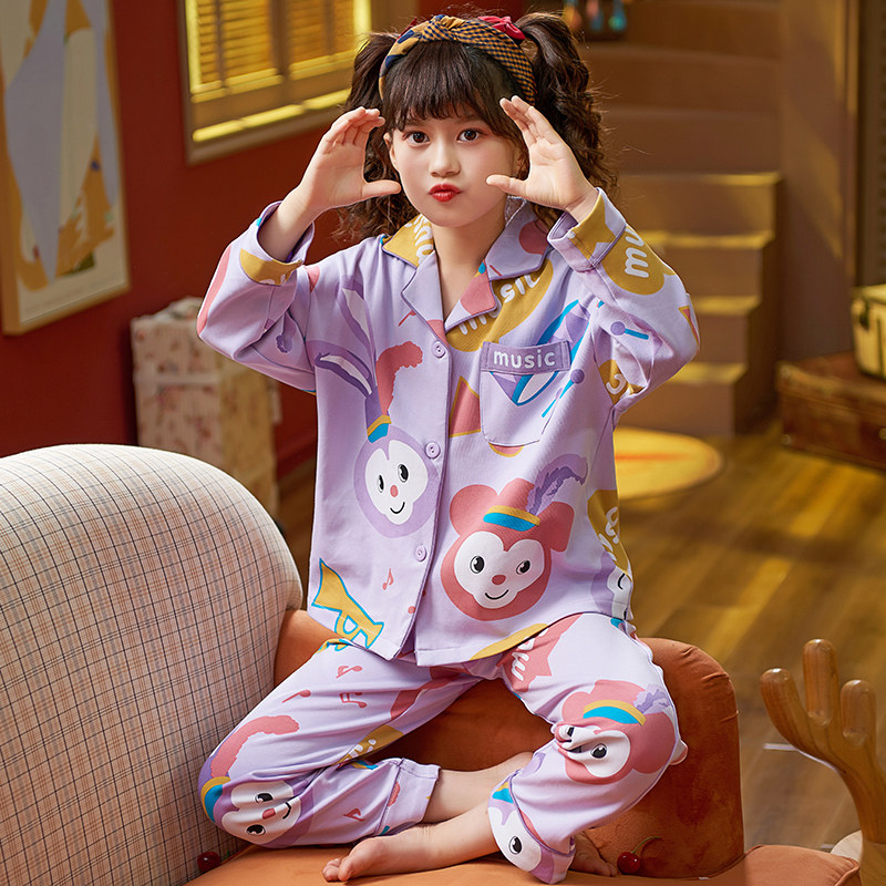 Children's pyjamas girls pure cotton spring and autumn long sleeves thin baby suit girls CUHK children's mother and daughter household clothes