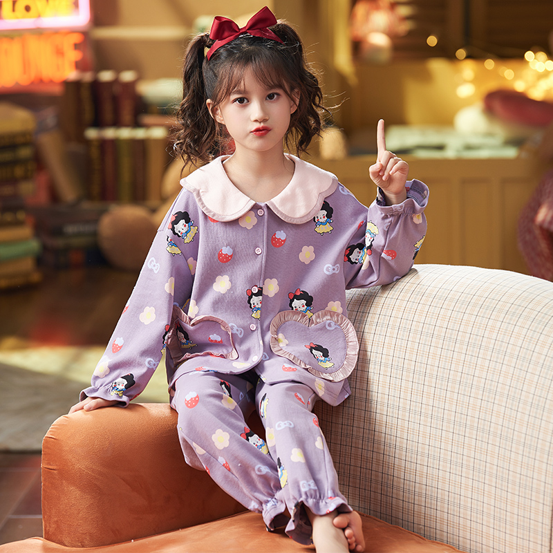 Children's Pyjamas Girls Spring Autumn Pure Cotton Long Sleeves Slim CUHK Tong Child Parent-girl Baby Suit Girl's Home Clothes