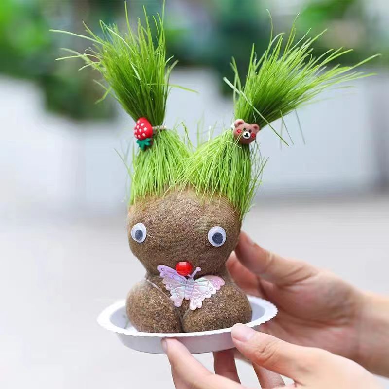 Grass dolls Children's planting pot grow grass hydro green nursery to observe growth gift DIY small swing