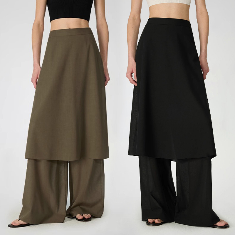 Australian Super120S Washable Combed Wool, Lightweight, Slimming, Fashionable Faux Two-Piece Wide-Leg Skirt Pants for Women on Sale